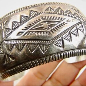 Sterling Silver Navajo Cuff Bracelet 47 Grams 7”